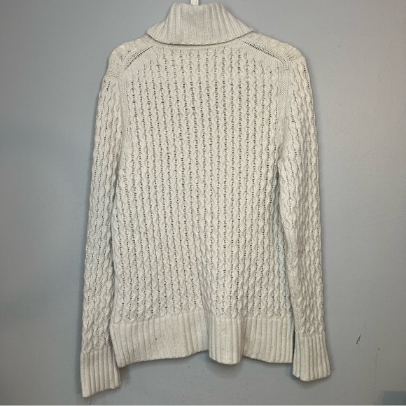 J Crew Pullover Knit Sweater Wool Blend Turtleneck Fisherman White Sz M Thick - Picture 9 of 10